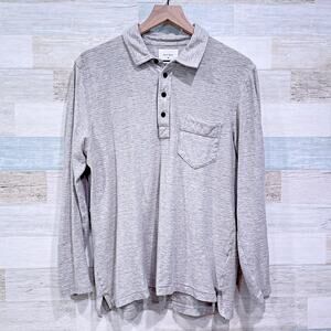 Billy Reid Pima Cotton Cashmere Jersey Polo Shirt Gray Long Sleeve Mens Medium
